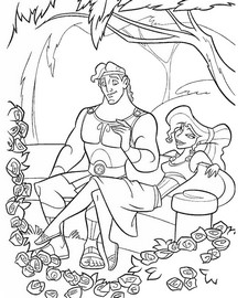 coloriage hercule et sa fiancÃ©e sur le banc